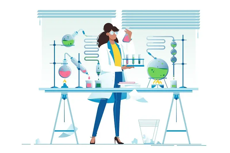 An illustration of a chemist in a lab