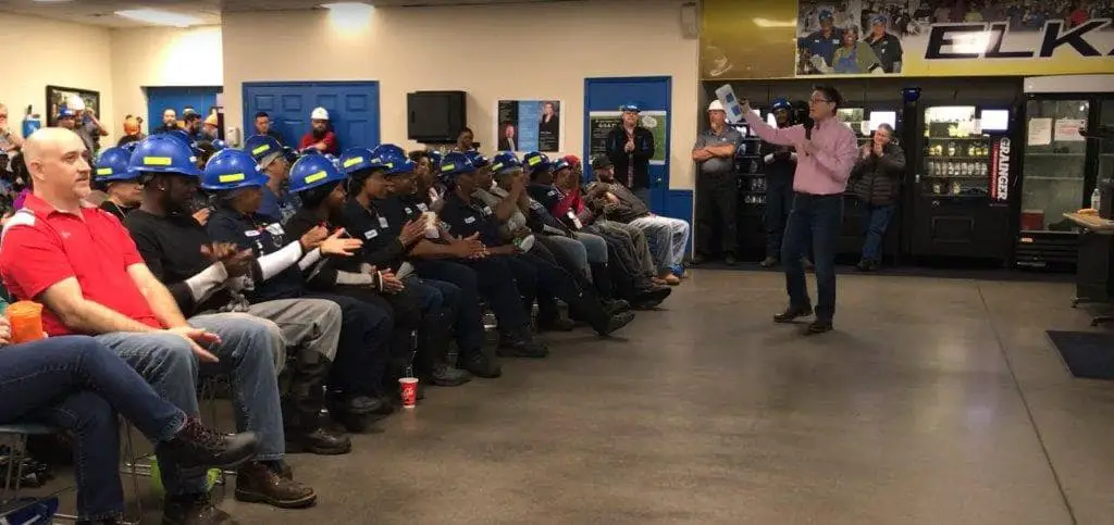 Plant manager leading a plant meeting