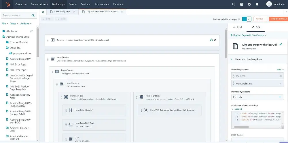 HubSpot page builder