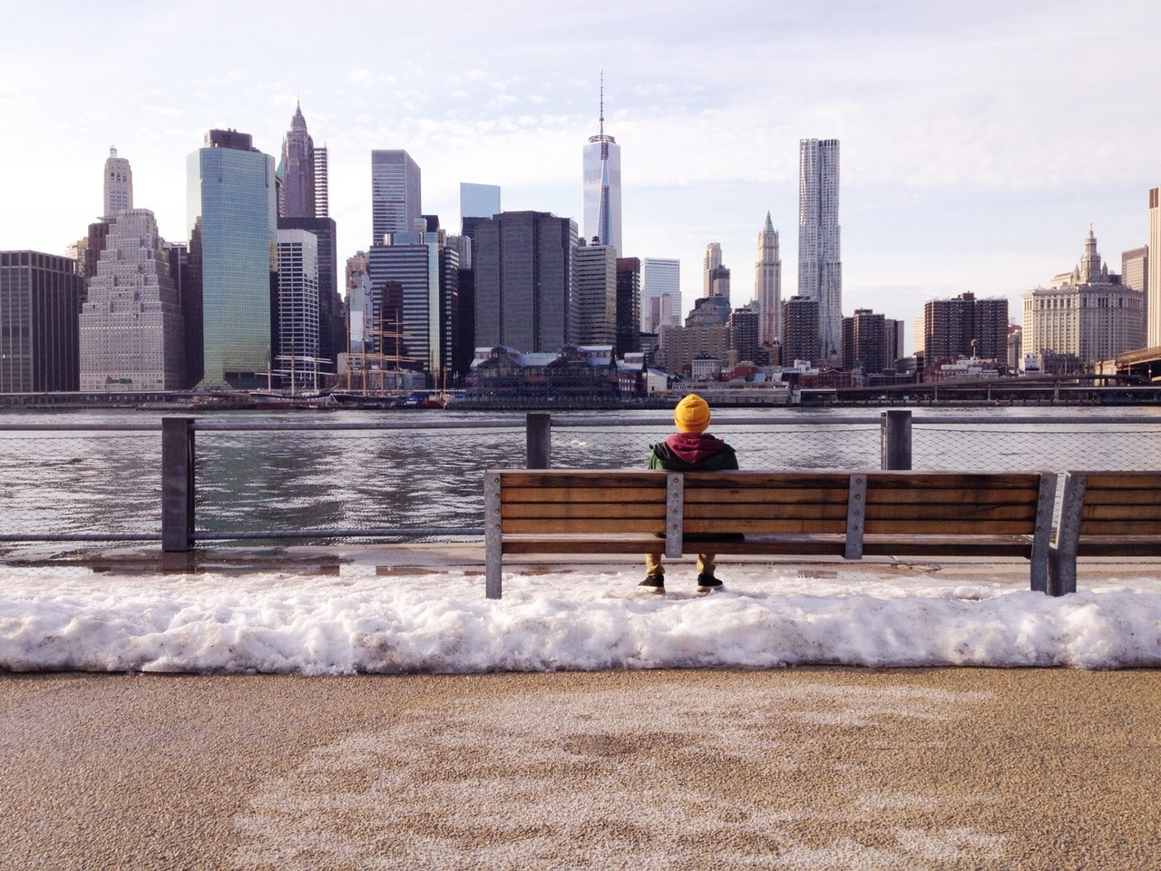 snow-bench-man-person