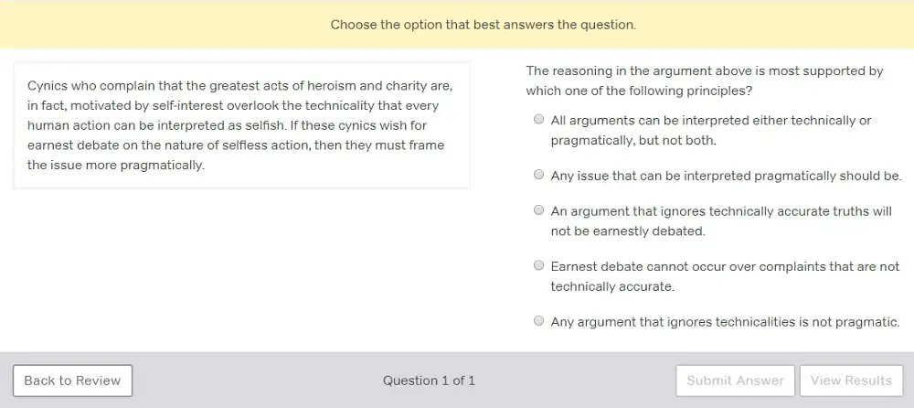 Sample of Magoosh LSAT practice question