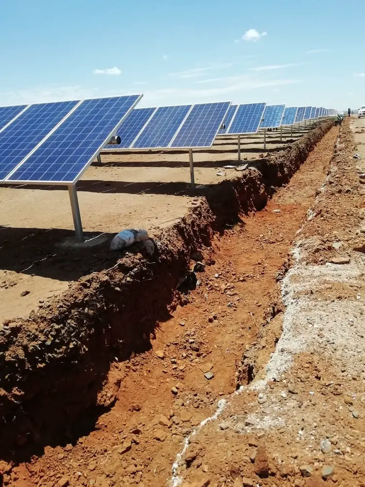 Cable trenches next to the solar panels